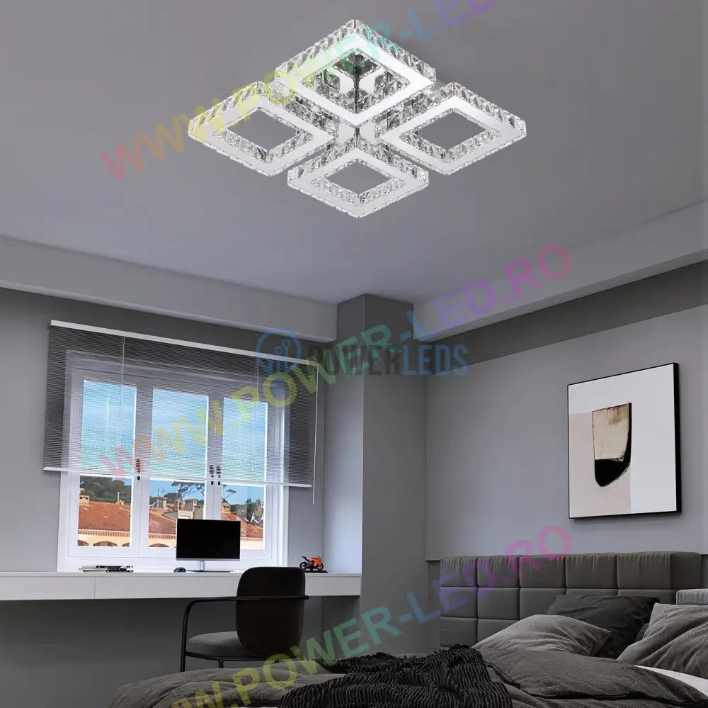 Lustra Led 96W 2 + 2 Square Cristal Telecomanda Lighting Fixtures