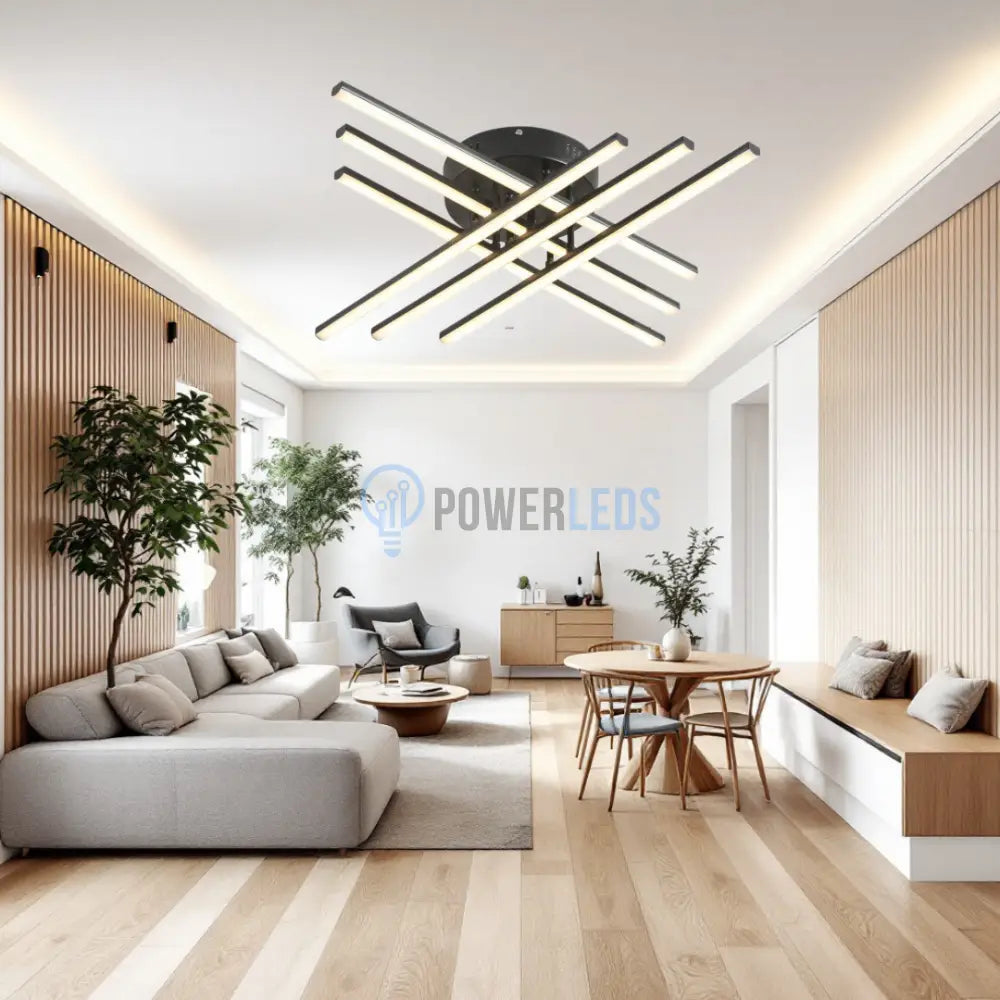 Lustra LED 6 Modern LINES Black Echivalent 400W Telecomanda BK-7015-6C NEAGRA / 68CM / MINIMALIST DESIGN Lighting