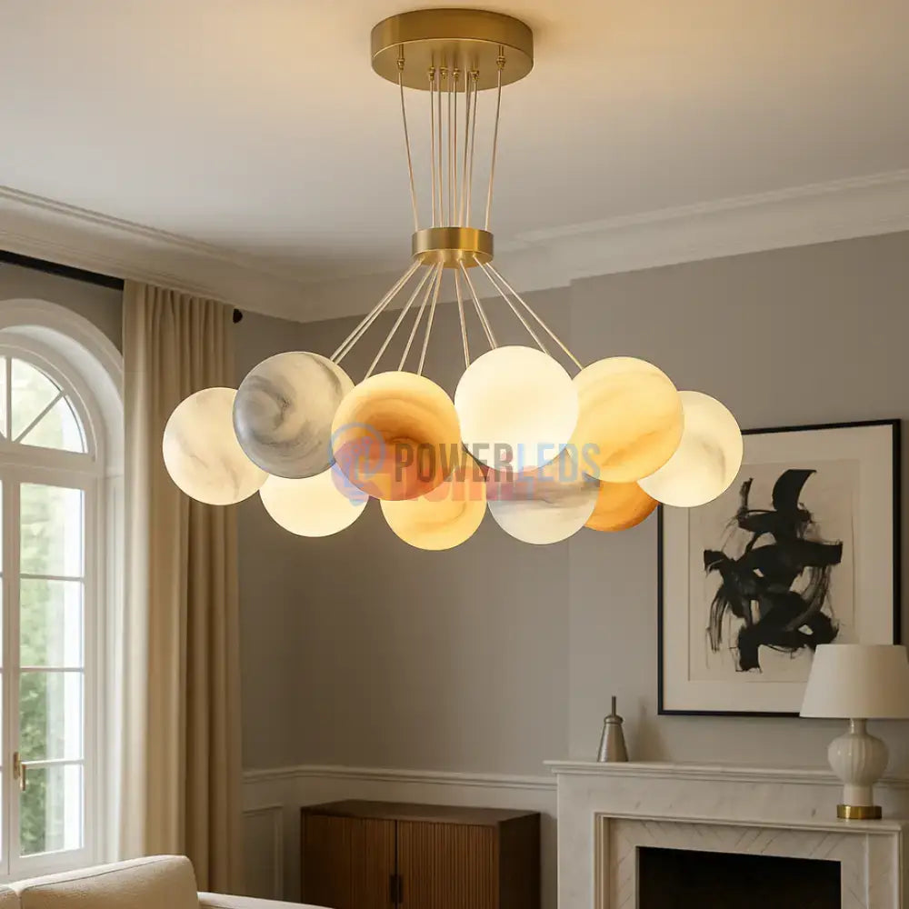 Lustra LED Abajur Planets Gold Bundle, 3 lumini si telecomanda powerleds.ro
