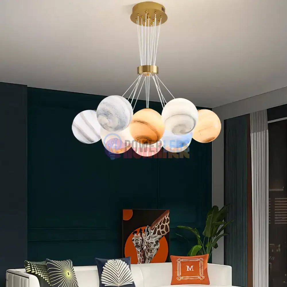 Lustra LED Abajur Planets Gold Bundle, 3 lumini si telecomanda powerleds.ro