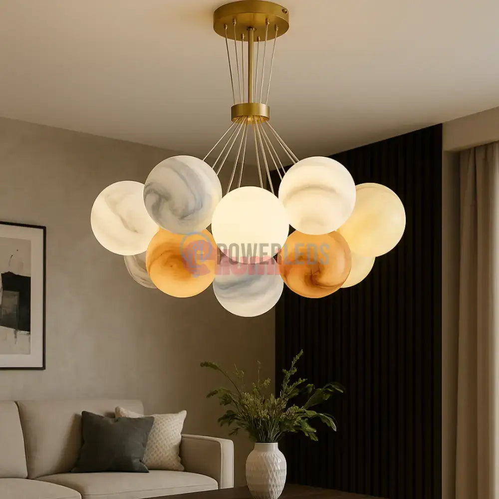 Lustra LED Abajur Planets Gold Bundle, 3 lumini si telecomanda powerleds.ro