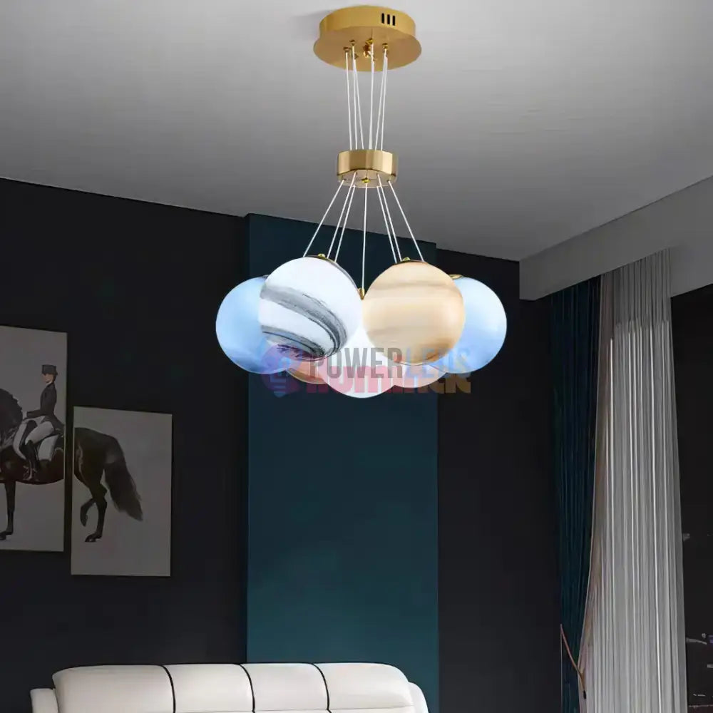 Lustra LED Abajur Planets Gold Bundle, 3 lumini si telecomanda powerleds.ro