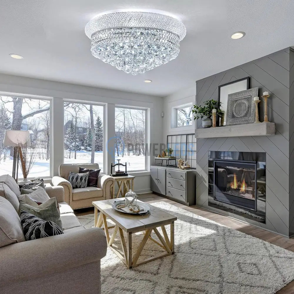 Lustra LED Aplicata Crystal Dome Silver Telecomanda si Lumini RGB Chandeliers