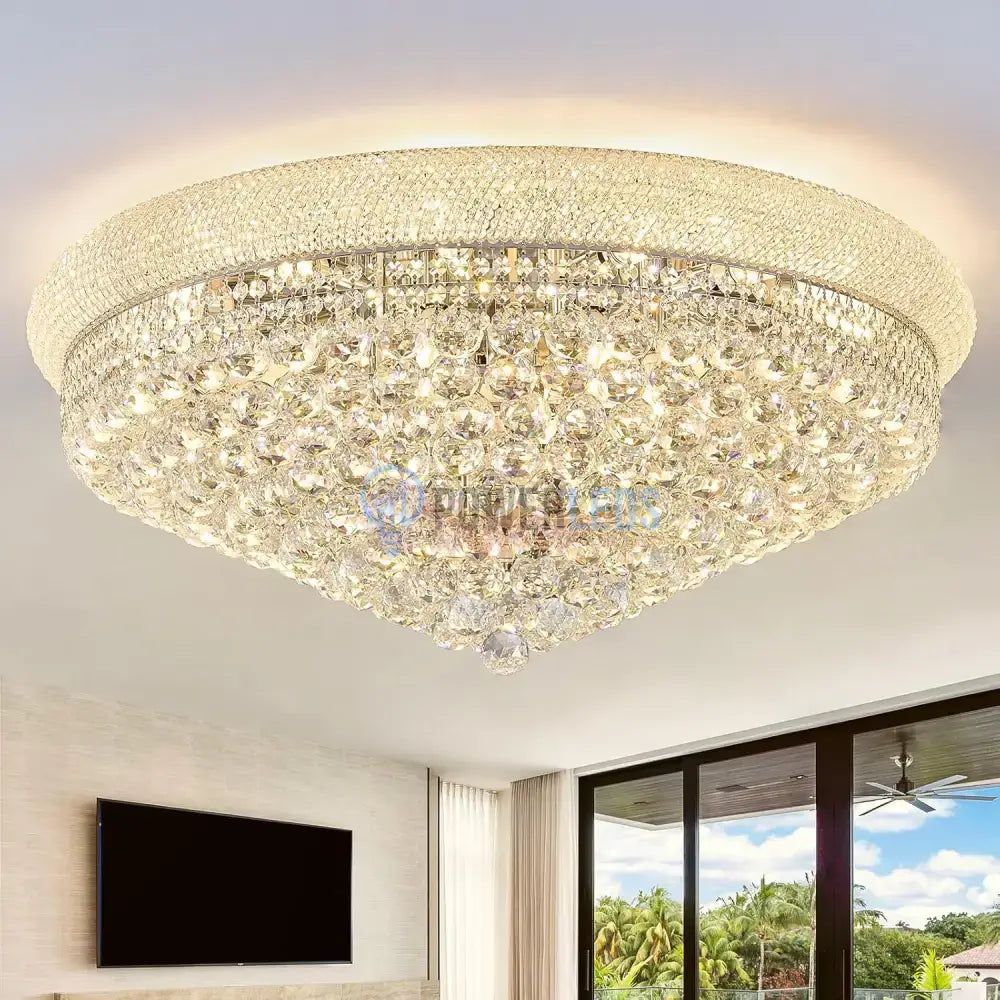 Lustra LED Aplicata Crystal Dome Silver Telecomanda si Lumini RGB Chandeliers