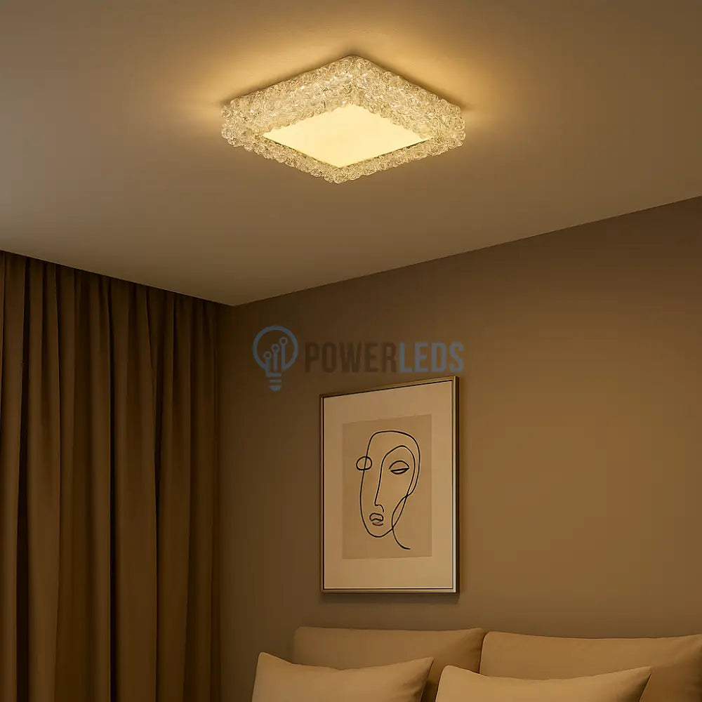 Lustra LED Aplicata Patrata 100W Crystal Golden Sponge powerleds.ro