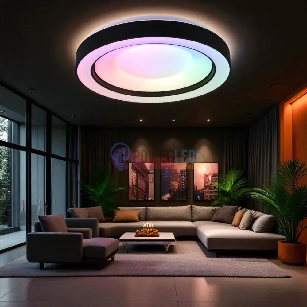 Lustra LED ARCO Black RGB-CCT Echivalent 200W Telecomanda powerleds.ro