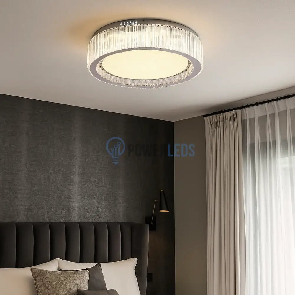 Lustra LED Argintie Aurora Crystal Round Telecomanda powerleds.ro