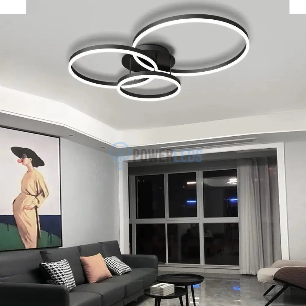 Lustra Led Beauty Black Circle Echivalent 600W Telecomanda Lighting Fixtures