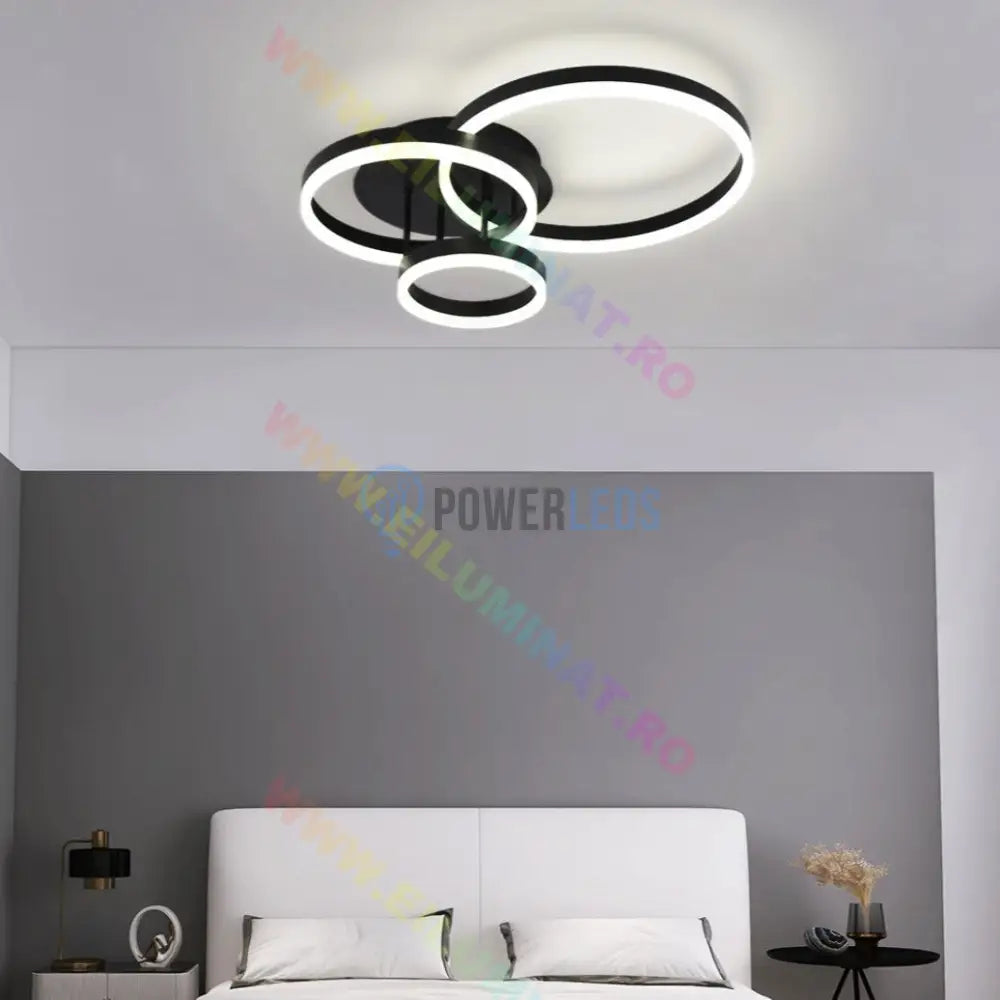 Lustra Led Beauty Black Circle Echivalent 600W Telecomanda Lighting Fixtures