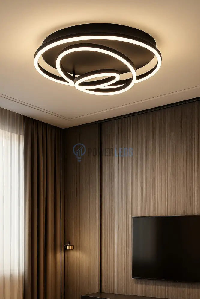 Lustra LED Black 3 Rings Reglabile Echivalent 800W Telecomanda powerleds.ro