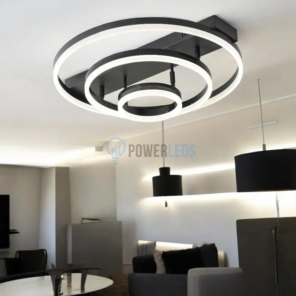 Lustra LED Black 3 Rings Reglabile Echivalent 800W Telecomanda powerleds.ro