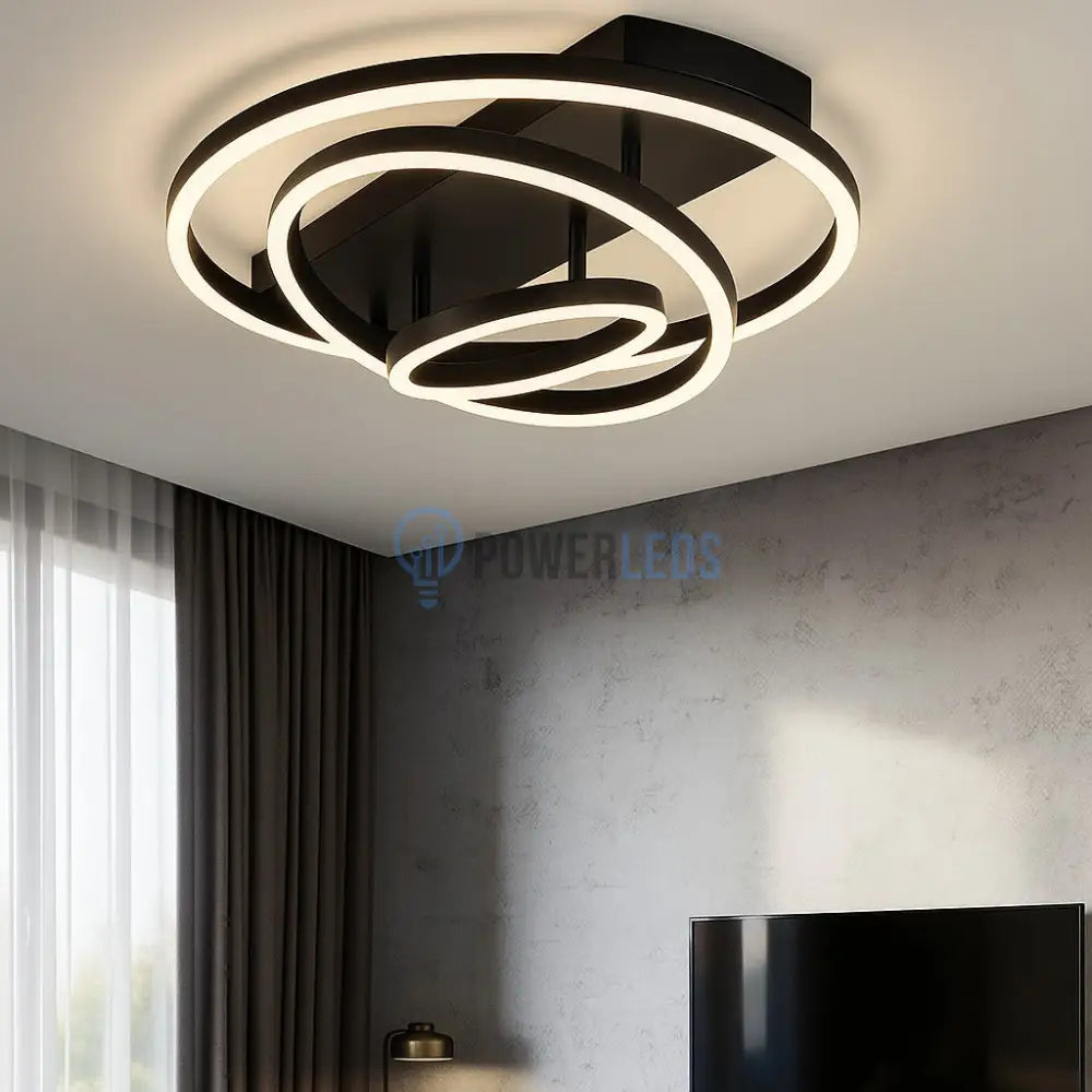 Lustra LED Black 3 Rings Reglabile Echivalent 800W Telecomanda powerleds.ro