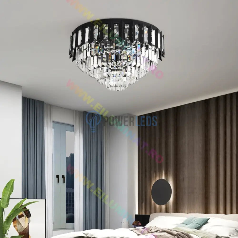 Lustra Led Black Shine Cristal Echivalent 600W Montaj Aplicat/Suspendat Lighting Fixtures