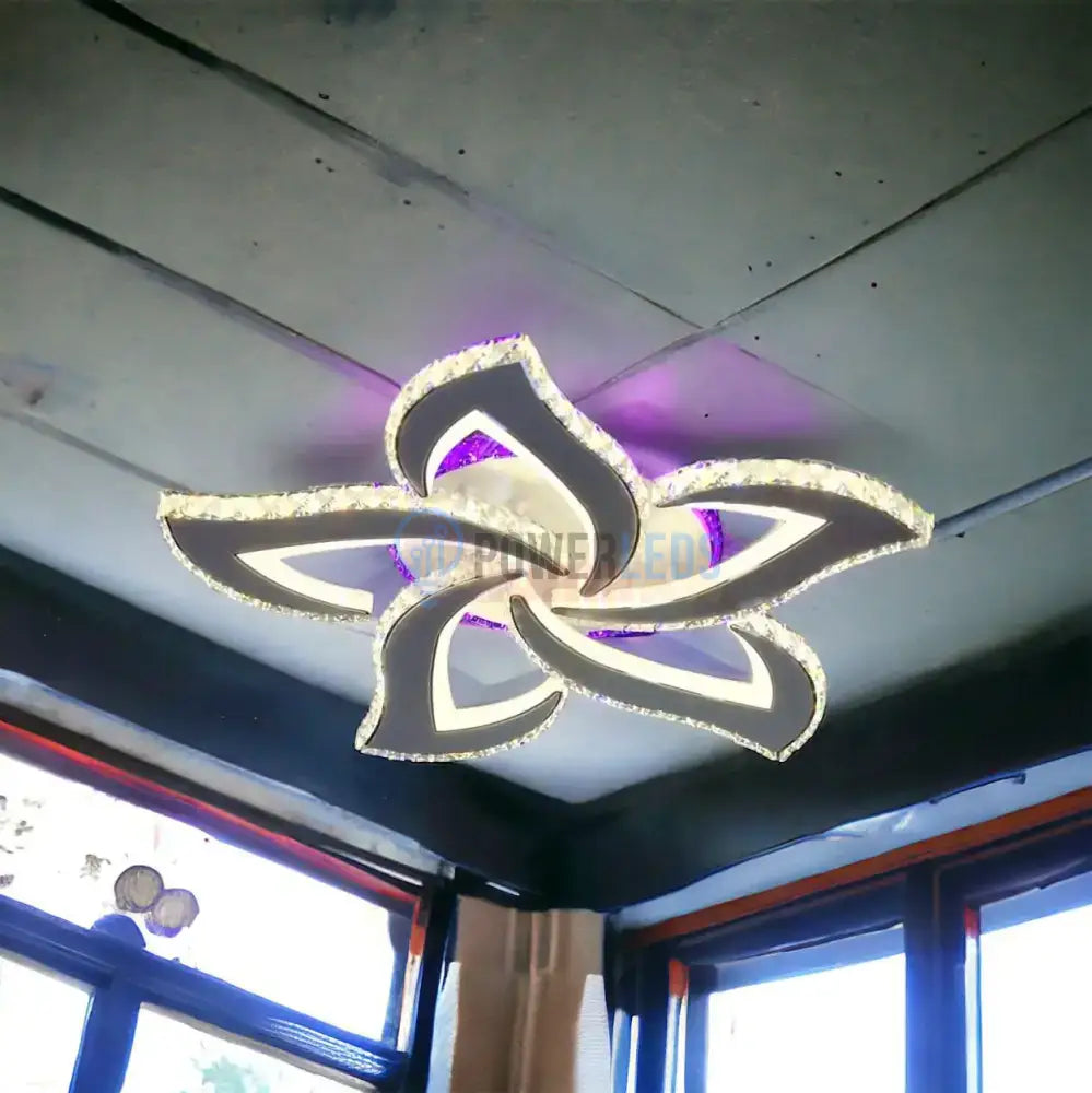 Lustra Led 156W Camelia Cristal Alba Rgb Telecomanda Echivalent 600W Lighting Fixtures