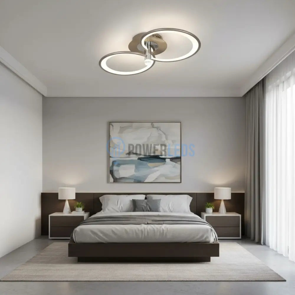 Lustra LED CHAMPAGNE Silver 2 Circles Echivalent 300W Telecomanda Lighting Fixtures