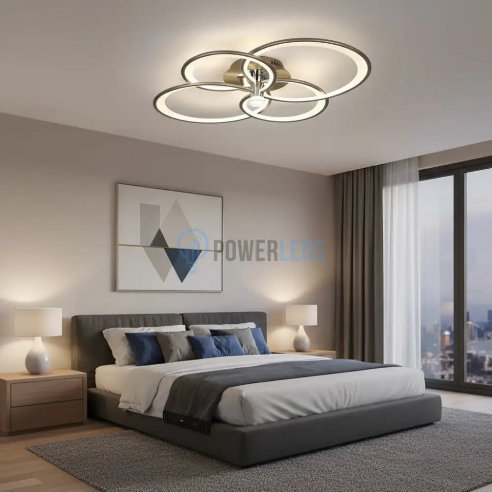 Lustra LED CHAMPAGNE Silver 4 Circles Echivalent 700W Telecomanda Lighting Fixtures