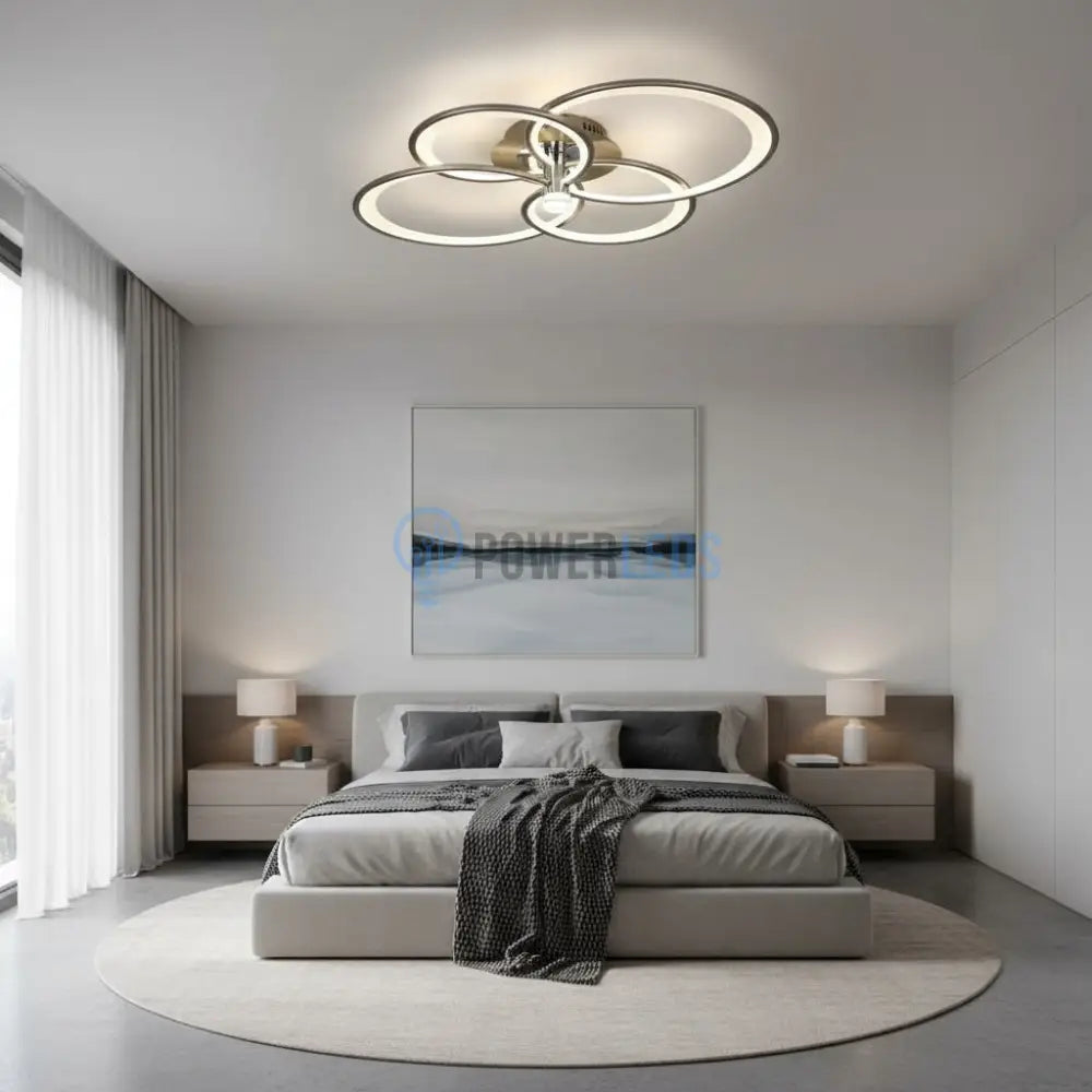 Lustra LED CHAMPAGNE Silver 4 Circles Echivalent 700W Telecomanda Lighting Fixtures
