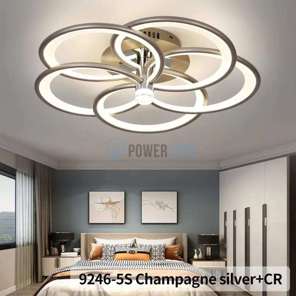 Lustra LED CHAMPAGNE Silver 5 Circles Echivalent 800W Telecomanda Lighting Fixtures