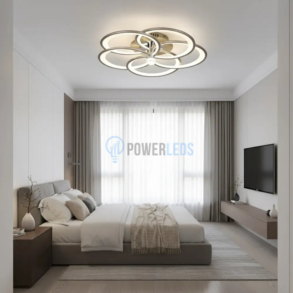 Lustra LED CHAMPAGNE Silver 5 Circles Echivalent 800W Telecomanda Lighting Fixtures