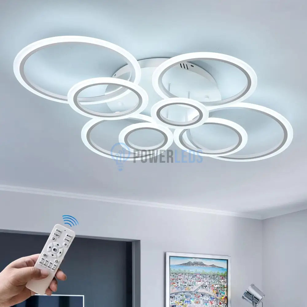 Lustra Led Circle 4 + 4 Gigant Design Alba Telecomanda Echivalent 1000W Lighting Fixtures