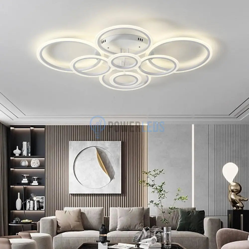 Lustra Led Circle 4 + 4 Gigant Design Alba Telecomanda Echivalent 1000W Lighting Fixtures