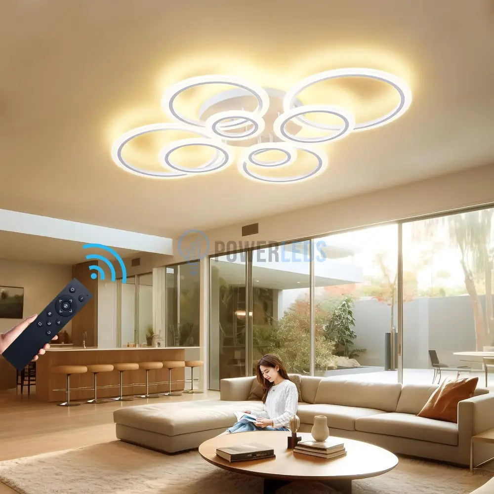 Lustra Led Circle 4 + 4 Gigant Design Alba Telecomanda Echivalent 1000W Lighting Fixtures