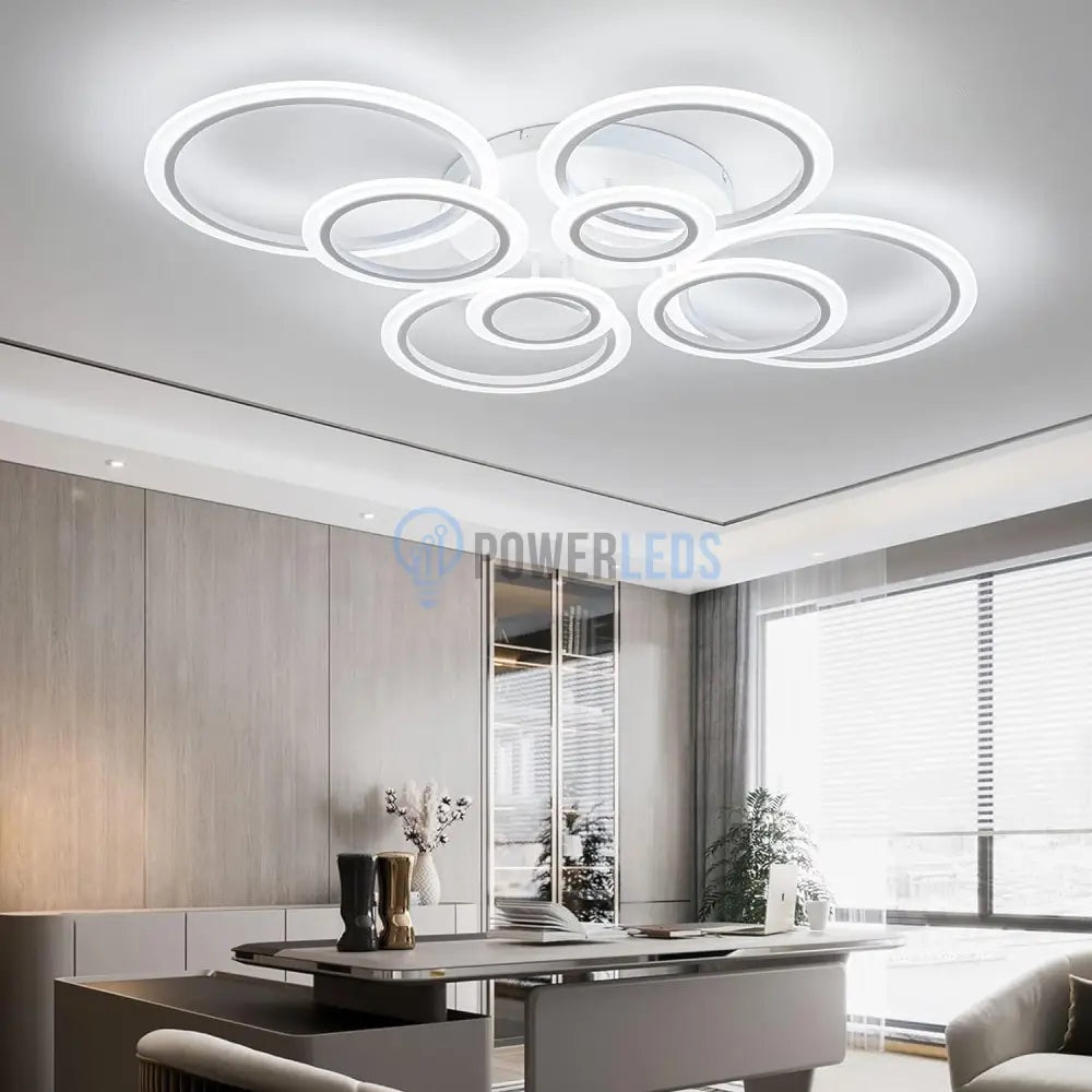 Lustra Led Circle 4 + 4 Gigant Design Alba Telecomanda Echivalent 1000W Lighting Fixtures