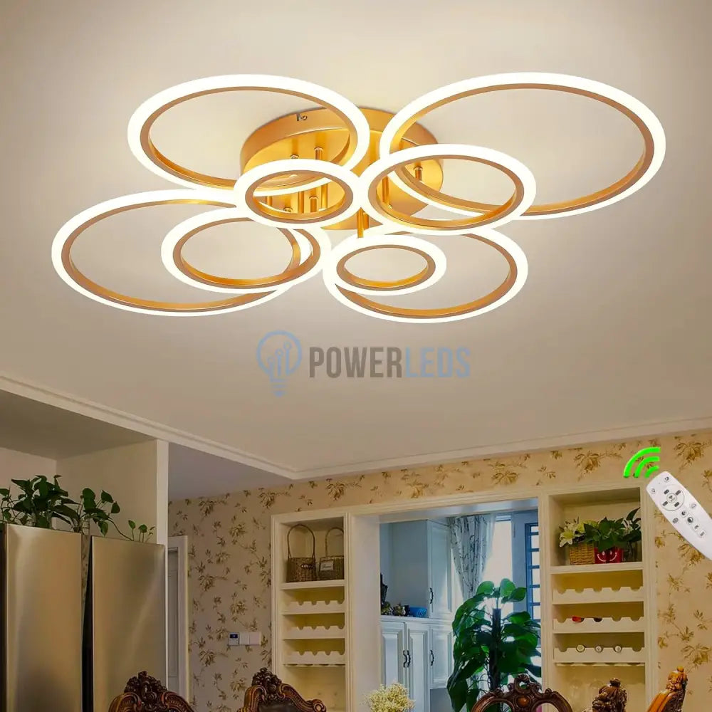 Lustra LED Circle 4 + 4 Gigant Gold Echivalent 1000W Telecomanda AURIE / 100CM / CIRCLE DESIGN Lighting Fixtures