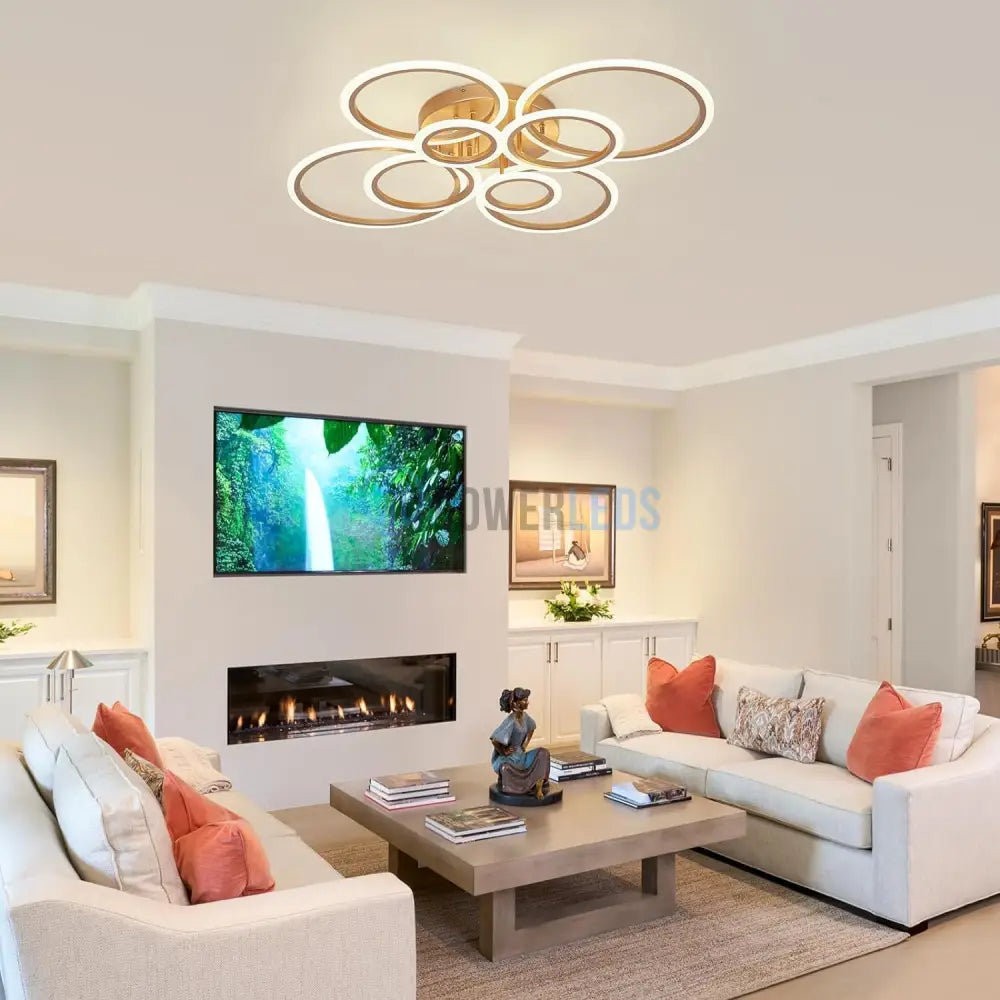 Lustra LED Circle 4 + 4 Gigant Gold Echivalent 1000W Telecomanda AURIE / 100CM / CIRCLE DESIGN Lighting Fixtures