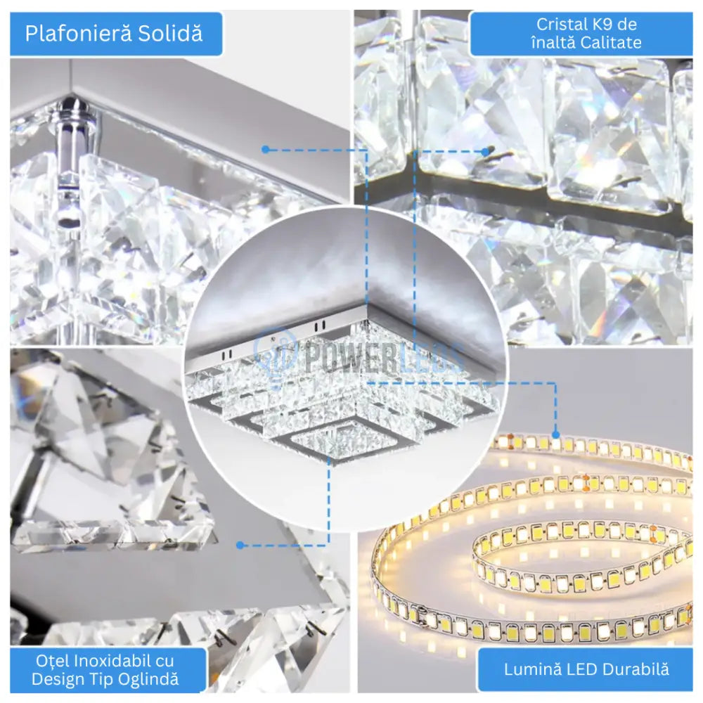 Lustra LED Exquisite Square Cristal Echivalent 400W Telecomanda CHROME / 40CM / CRISTAL Chandeliers