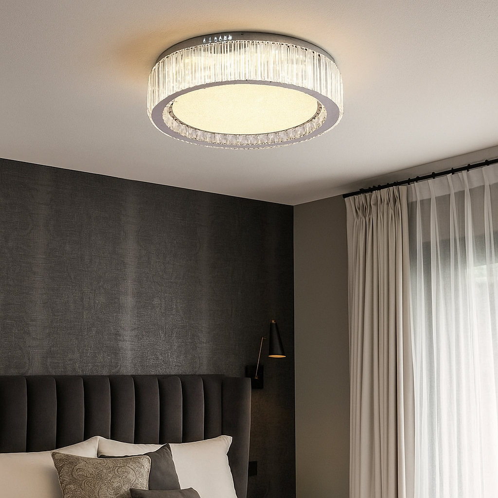 Lustra LED Argintie Aurora Crystal Round Telecomanda Chandeliers Crystal