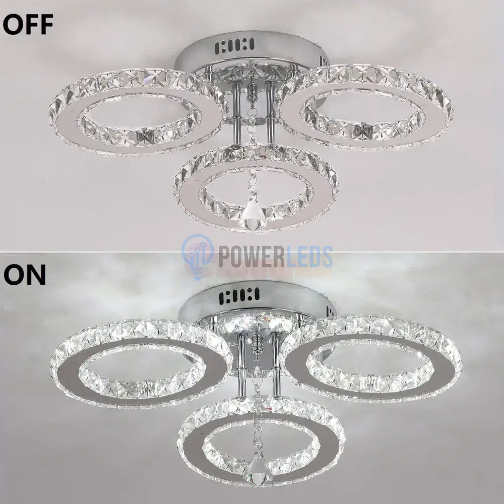 Lustra Led Cristal 3 Rings Telecomanda Echivalent 300W Lighting Fixtures