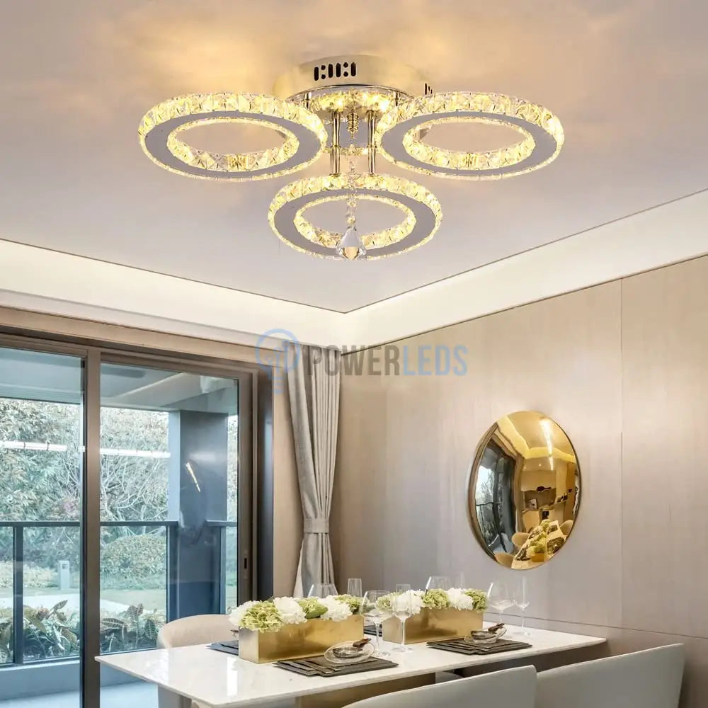 Lustra Led 60W Cristal 3 Rings Design Telecomanda Lighting Fixtures