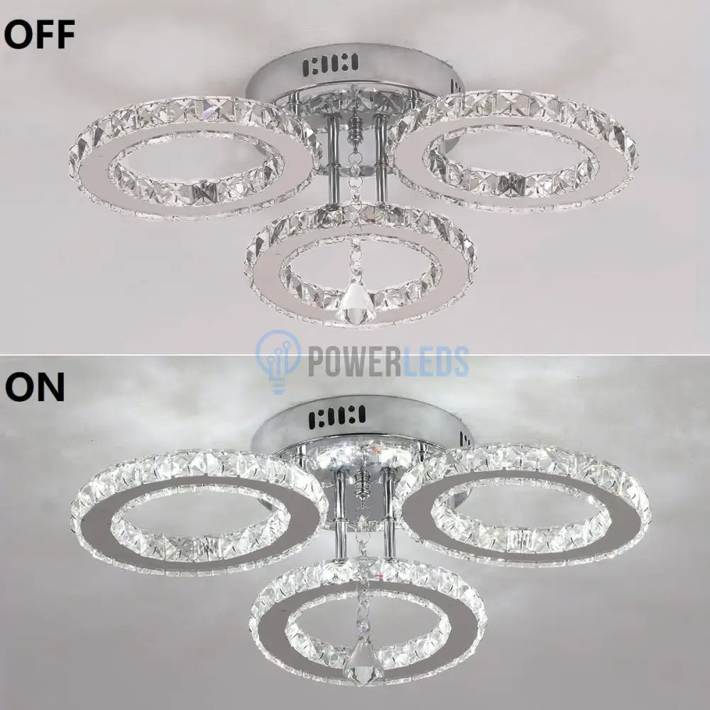 Lustra Led Cristal 3 Rings Telecomanda Echivalent 300W Lighting Fixtures