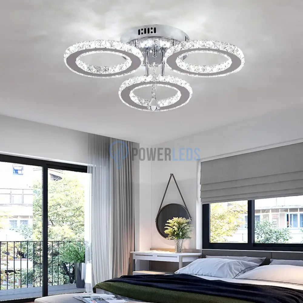 Lustra Led Cristal 3 Rings Telecomanda Echivalent 300W Lighting Fixtures