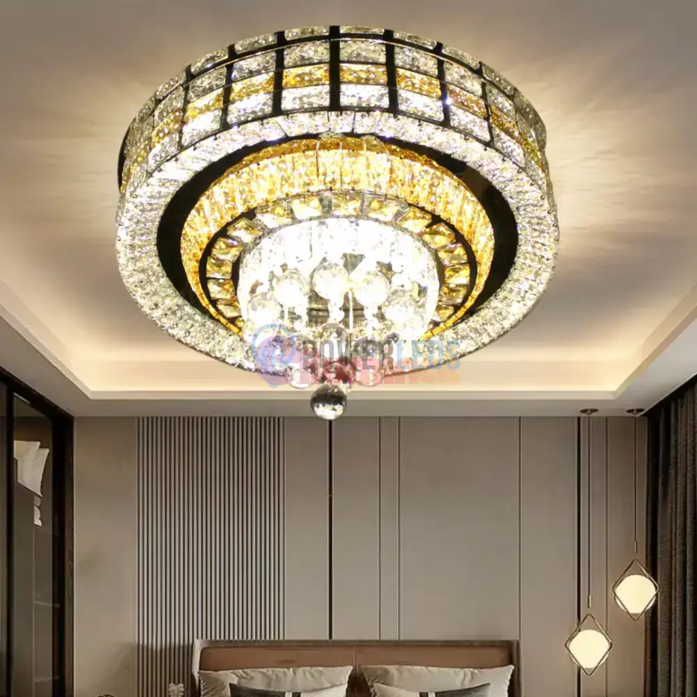 Lustra LED Cristal Aplicata Luxor Gold Telecomanda 60-80CM powerleds.ro