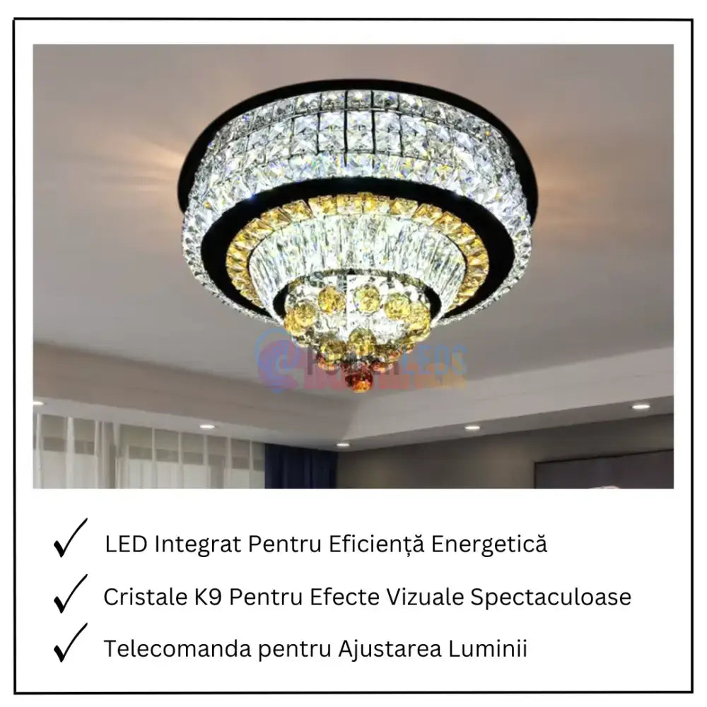 Lustra LED Cristal Aplicata Noble Glow Telecomanda Echivalent 800W powerleds.ro