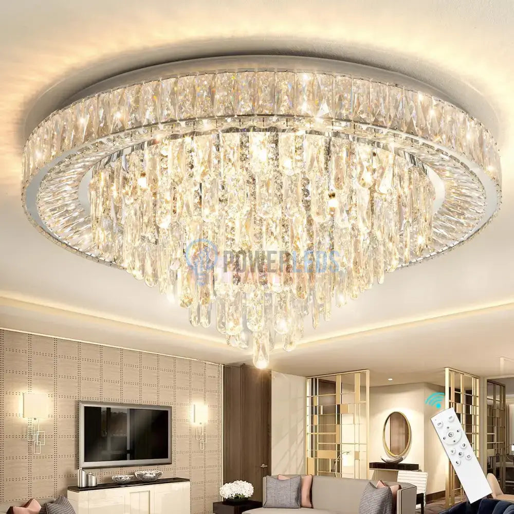 Lustra LED Cristal Aplicata Royal Round Telecomanda Echivalent 700W CHROME / 50CM / CRISTAL Chandeliers