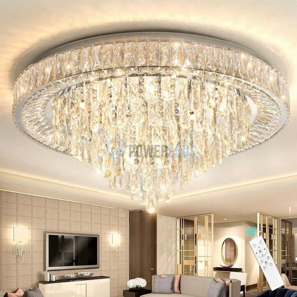 Lustra LED Cristal Aplicata Royal Round Telecomanda Echivalent 700W CHROME / 50CM / CRISTAL Chandeliers