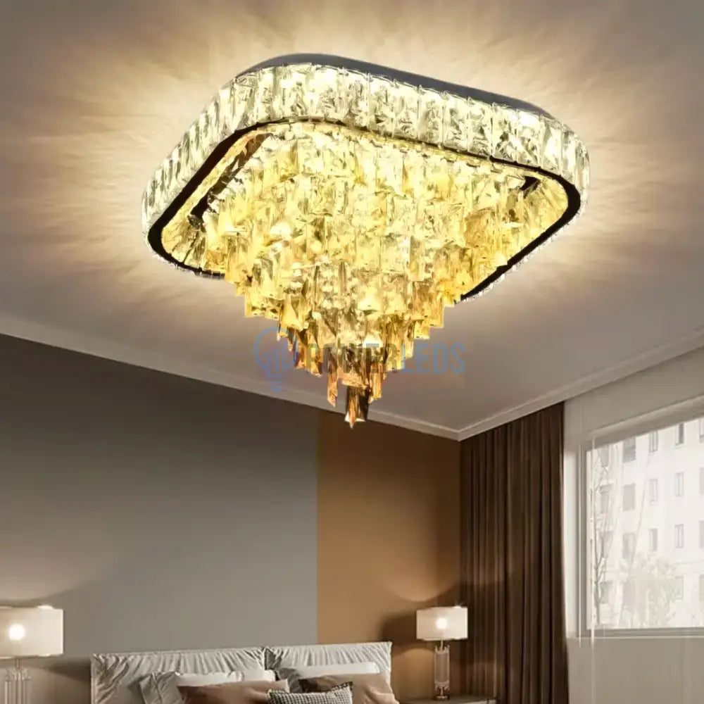 Lustra LED Aplicata Royal Square Cristal Telecomanda CHROME / 50CM / CRISTAL Chandeliers