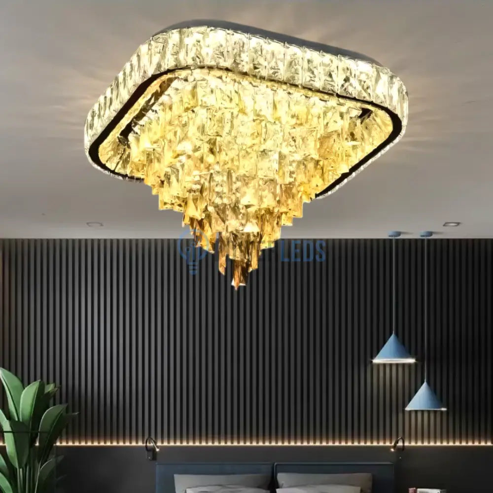 Lustra LED Aplicata Royal Square Cristal Telecomanda CHROME / 50CM / CRISTAL Chandeliers