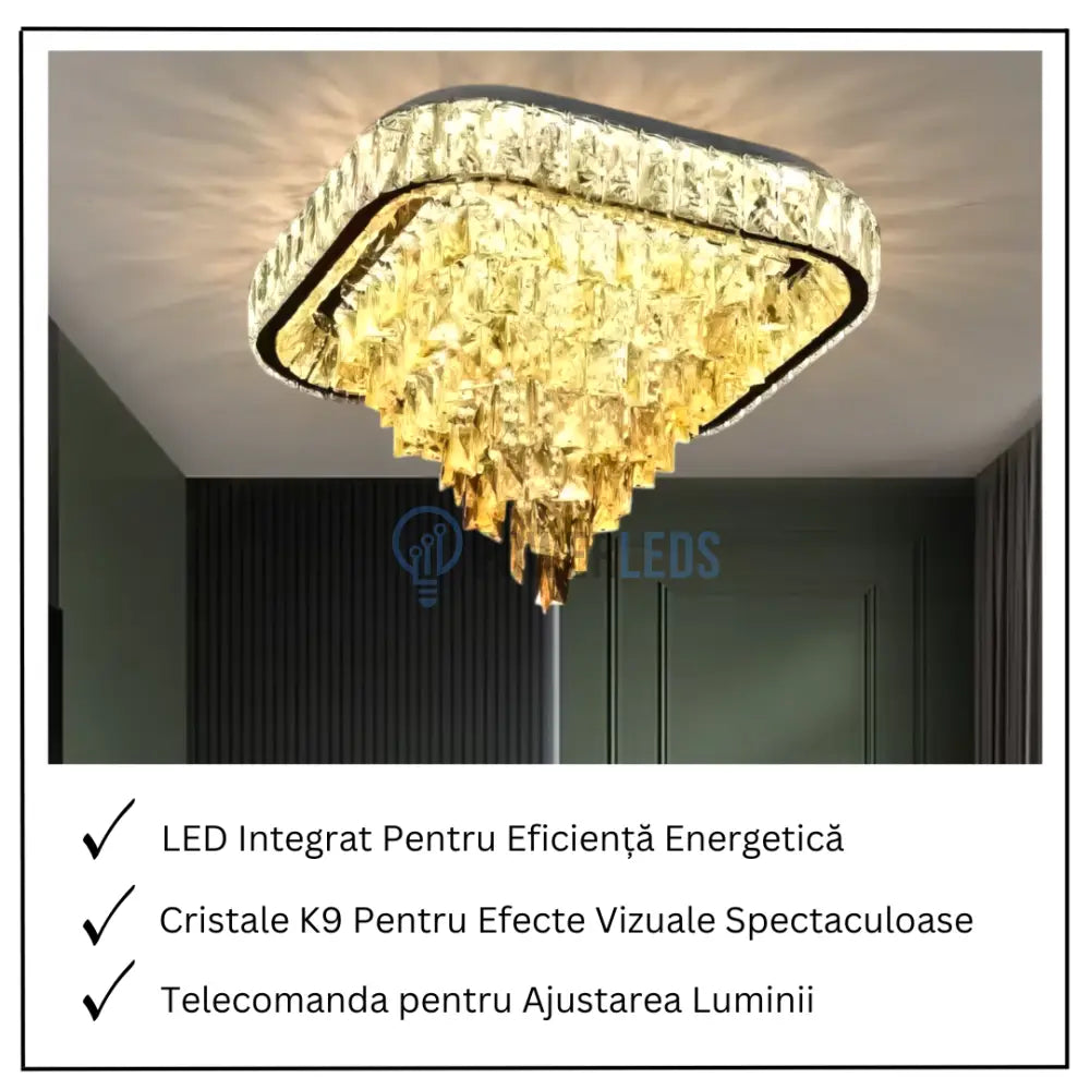 Lustra LED Aplicata Royal Square Cristal Telecomanda CHROME / 50CM / CRISTAL Chandeliers