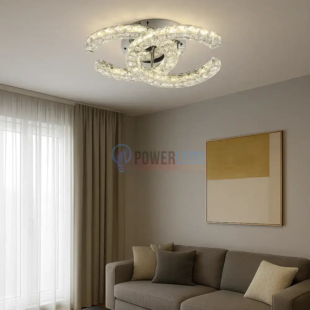 Lustra LED CRISTAL Double C Gold Echivalent 300W Telecomanda Lighting Fixtures