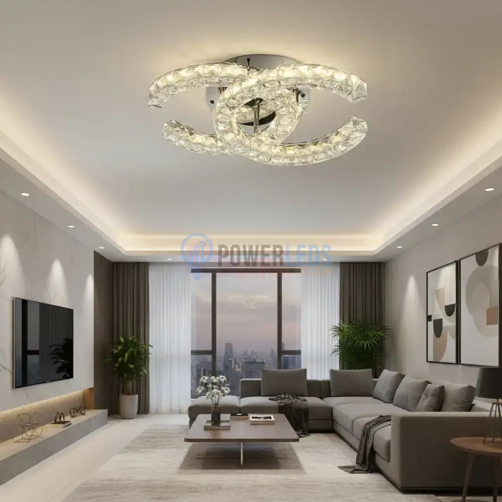 Lustra LED CRISTAL Double C Gold Echivalent 300W Telecomanda Lighting Fixtures