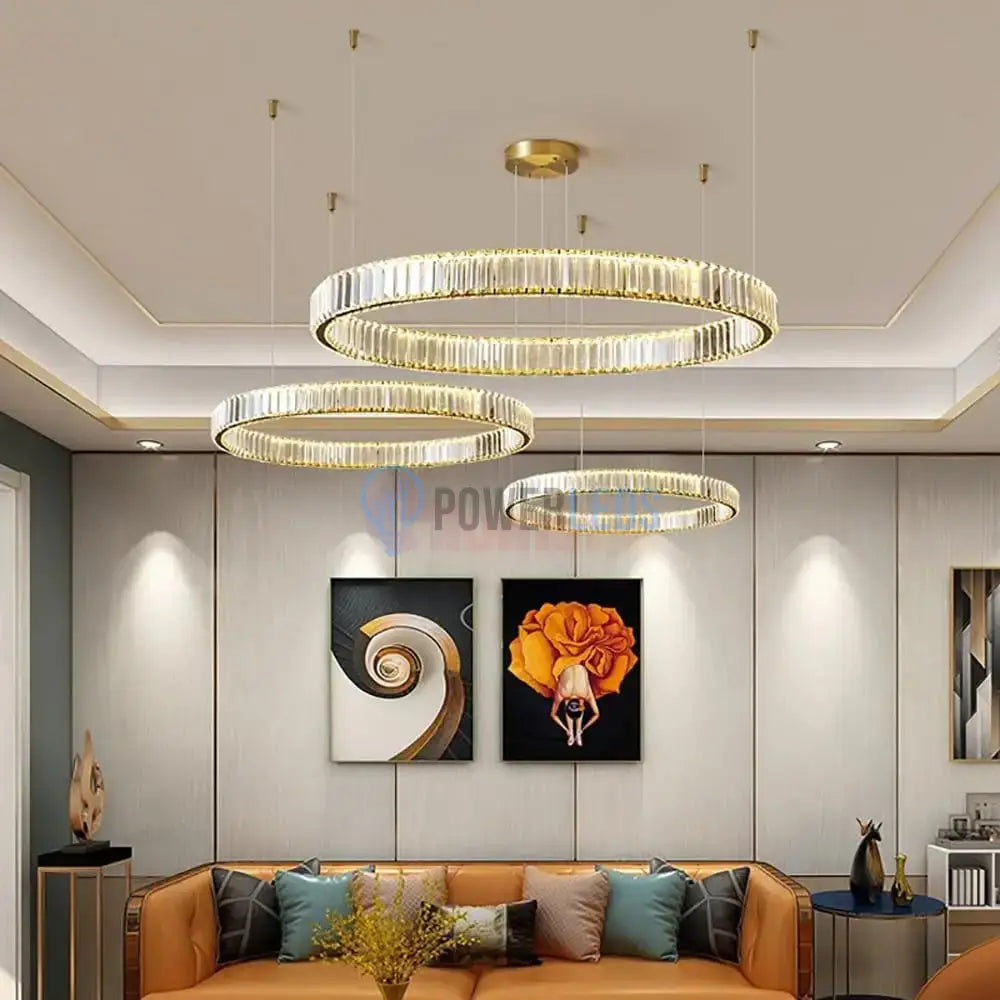 Lustra LED Cristal Gold 3 Segmente Mobile Echivalent 1000W Telecomanda Lighting Fixtures