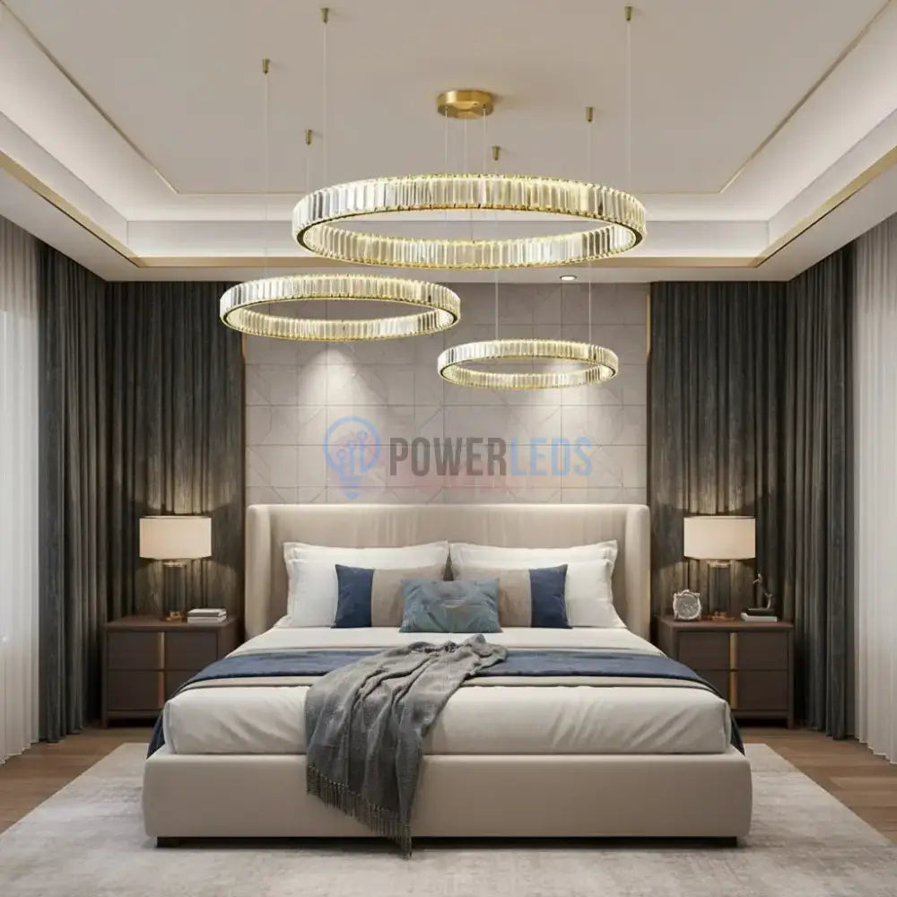 Lustra LED Cristal Gold 3 Segmente Mobile Echivalent 1000W Telecomanda Lighting Fixtures