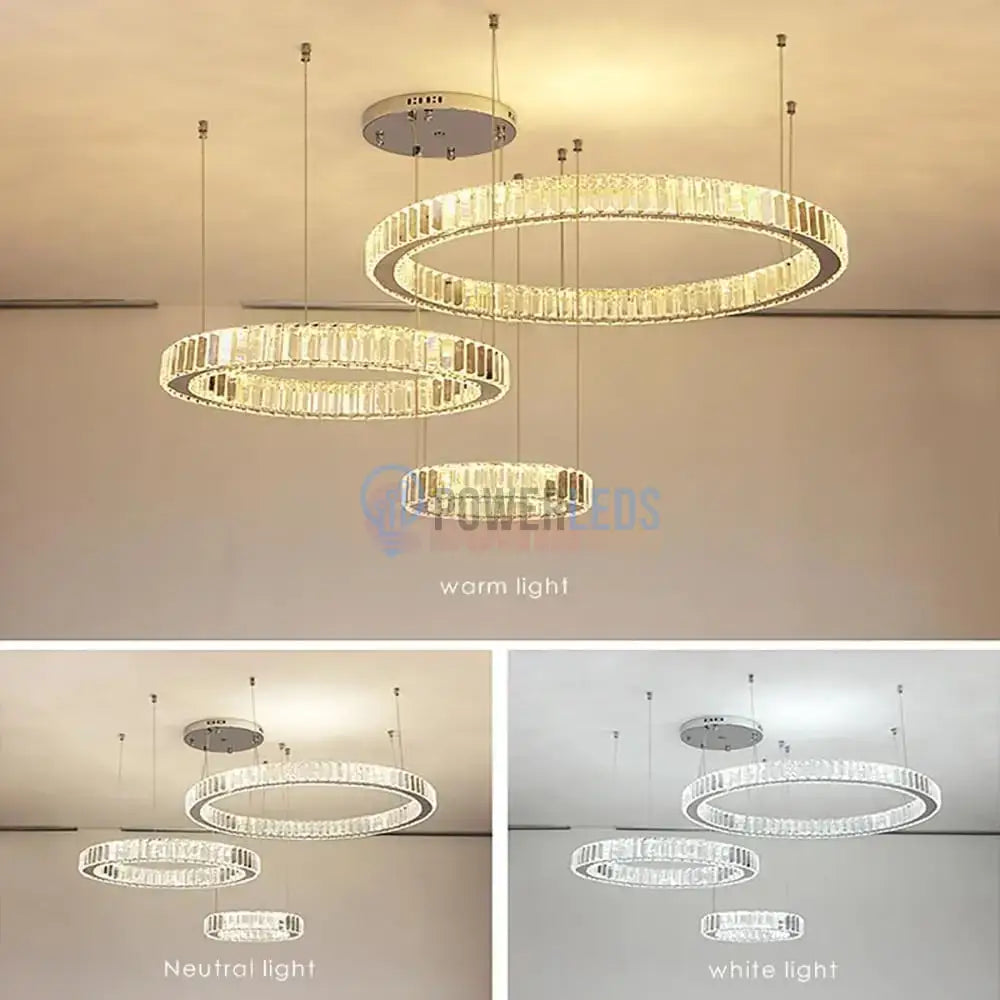 Lustra LED Cristal Gold 3 Segmente Mobile Echivalent 1000W Telecomanda Lighting Fixtures
