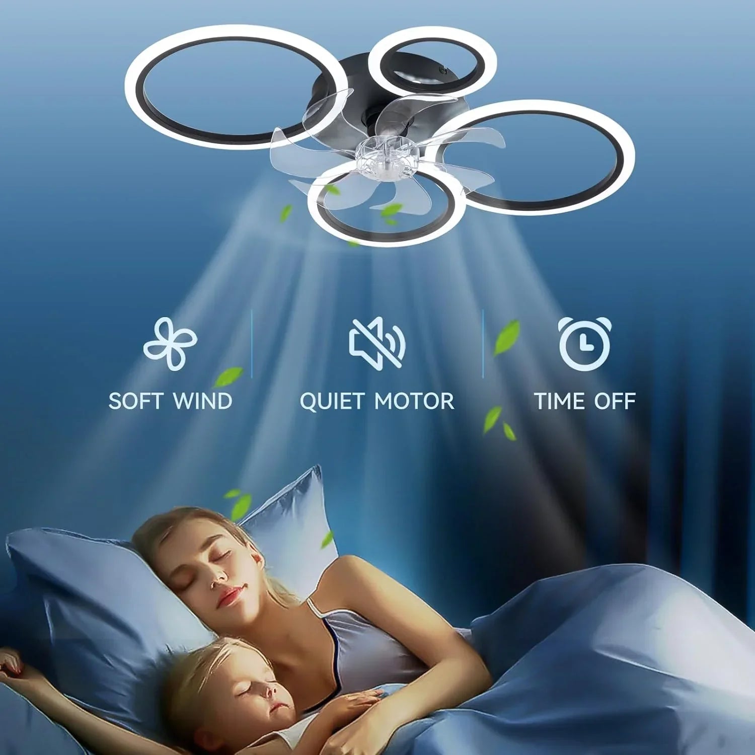 Lustra LED 4 Circle Black Ventilator si Telecomanda Echivalent 400W