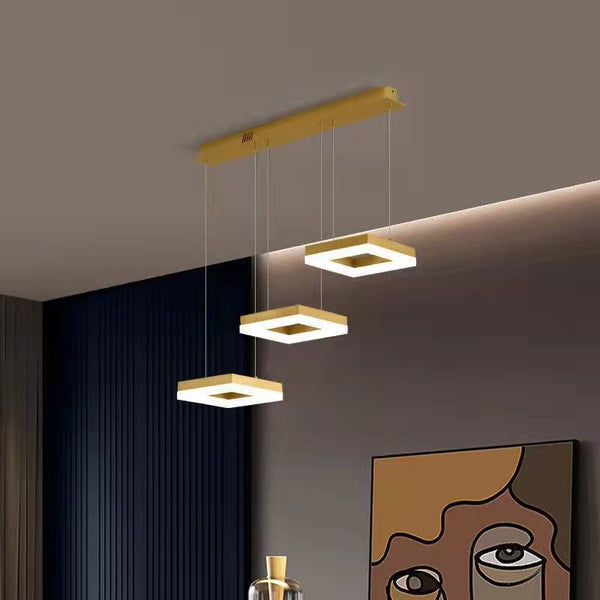 Lustra LED Suspendata Squares Auriu Echivalent 400W Telecomanda