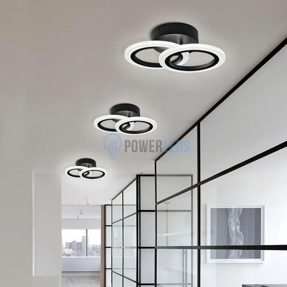 Lustra Led Doua Cercuri Negre Echivalent 250W Telecomanda Lighting Fixtures